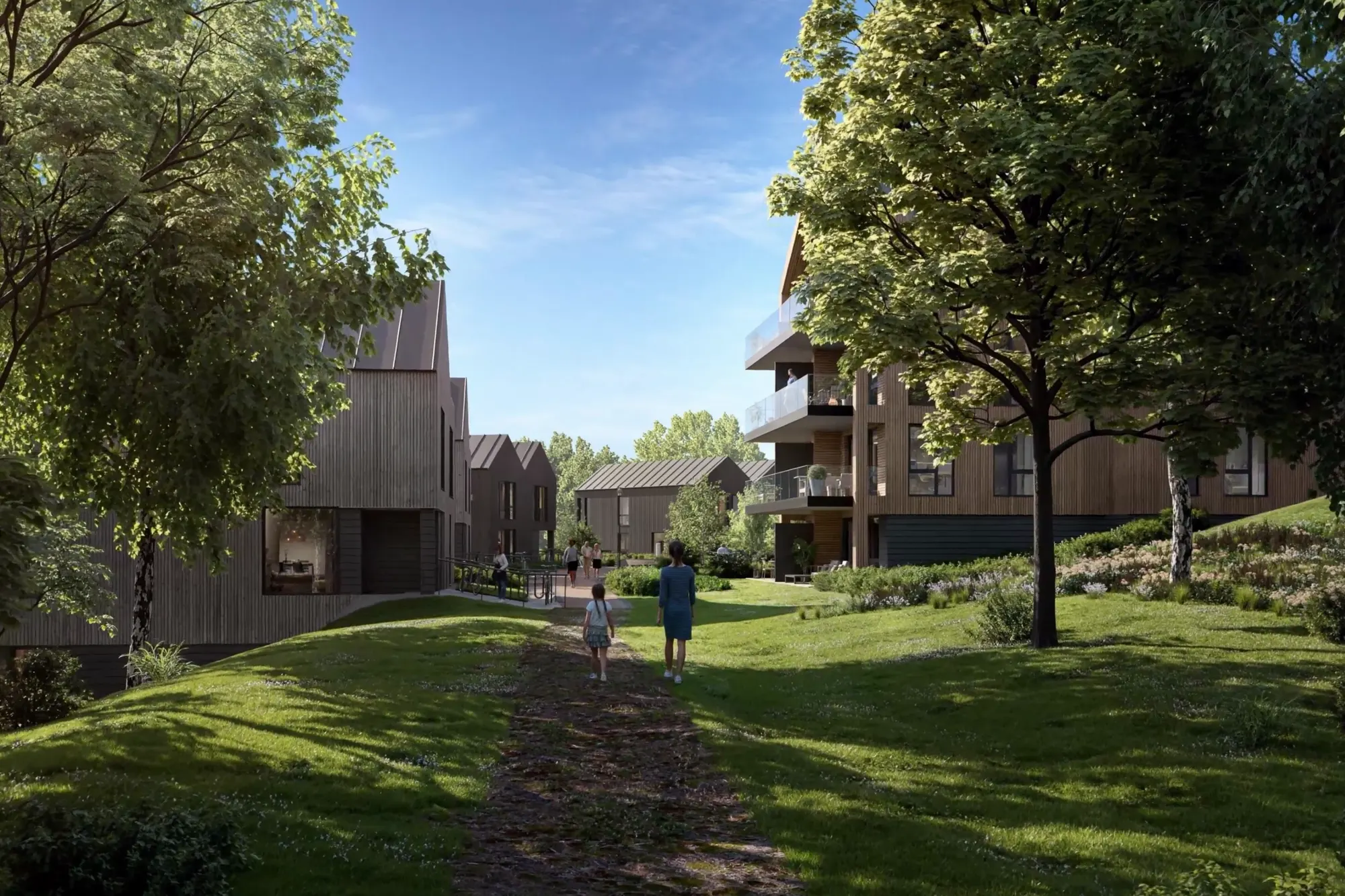 Exterior render of an unbuilt housing development
